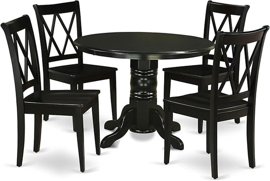 East West Furniture SHCL5-BLK-W 5 Piece Dining Room Table Set Includes a Round Wooden Table with Pedestal and 4 Kitchen Dining Chairs, 42x42 Inch, Black