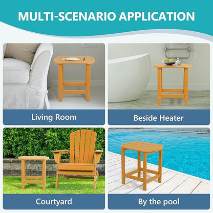 Hdpe Outdoor Adirondack Side Table, Wooden Textured, Set for Patio, Garden, Porch, Pool Composite Patio, Backyard, Bathroom and Indoor, Maintenance & Weather Resistant(Teak)