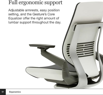 Steelcase Gesture Office Chair - Ergonomic Work Chair with Wheels for Carpet - Comfortable - Intuitive-to-Adjust for Desk - 360-Degree Arms - Nickel Gray Fabric