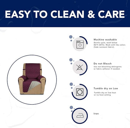 PureFit Reversible Sofa Cover Water Resistant Recliner Couch Cover, Machine Washable Furniture Cover with Adjustable Strap for Dogs, Pets (Recliner, Wine/Beige)
