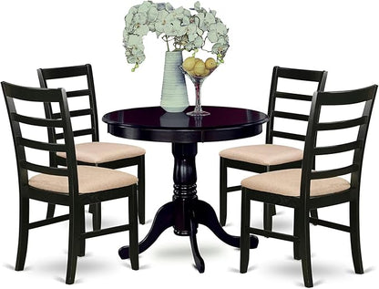 East West Furniture ANPF5-CAP-C 5 Piece Dining Set Includes a Round Kitchen Table with Pedestal and 4 Linen Fabric Upholstered Dining Chairs, 36x36 Inch, Cappuccino