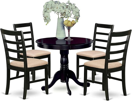 East West Furniture ANPF5-CAP-C 5 Piece Dining Set Includes a Round Kitchen Table with Pedestal and 4 Linen Fabric Upholstered Dining Chairs, 36x36 Inch, Cappuccino