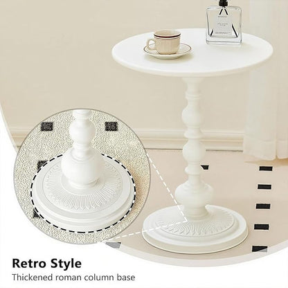 Metal Small End Table,Vintage Matte Black Round Side Table Nightstand for Bedside or Sofa,Small Accent Pedestal Table for Living Room Corners Bedroom Patio and bar (Light White)