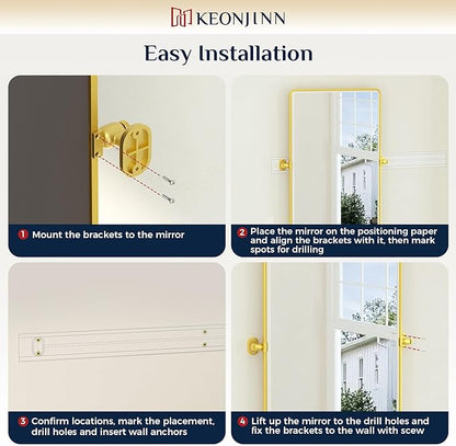 Keonjinn Brushed Gold Pivot Mirror Bathroom, 20x30 in Tilt Mirror Bathroom for Over Sink, Rounded Corner Modern Pivot Rectangle Mirrors, Metal Framed Beveled Bathrooms Mirror (Horizontal/Vertical)