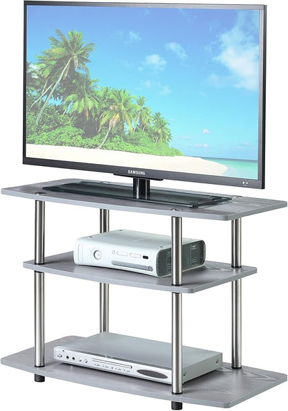 Convenience Concepts Designs2Go No Tools 3-Tier Stand Entertainment Center 37 Inches, Modern TV Console with Shelves for Living Room, 31.5", Gray