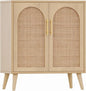 Rovaurx Rattan Storage Cabinet with Doors, Modern Accent Bathroom Floor Cabinet, Sideboard Buffet for Living Room, Entryway, Dining Room and Kitchen, Natural BMGZ108M