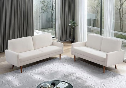 Kent 2 Piece Velvet Sofa and Loveseat Set, European Style with Modern & Vintage Flair, Upholstered 5 Seater Couch, Chic Living Room Furniture Seating for Home, Apartment or Office, Ivory
