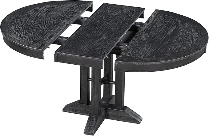 ERYE Mid-Century Modern Functional Extendable Wooden Round Dining Table with 14" Adjustable Leaf and Pillar-Trestle Legs, Wood Oval Dining Table