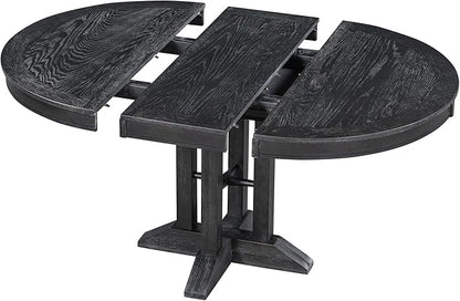 Need Extendable Farmhouse Round Dining Table, 48-60 Inch Pedestal Base Kitchen Table for Small Spaces & Dining Rooms (Black Finish)