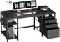 Ｍａｉｈａｉｌ Maihail Home Office Desk with Drawers Adjustable Shelves, 59 inch Writing Desk with File Cabinet, Large Computer Desk with Storage, Vintage, Black
