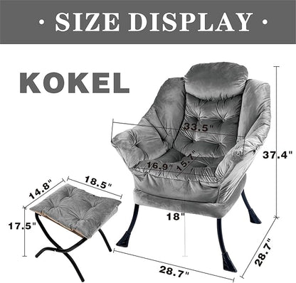 Lazy Chair with Folding Ottoman,Living Room Chairs, Accent Contemporary Lounge Chair, Single Steel Frame Leisure Sofa Chair with Armrests and A Side Pocket (DL22GRAY)