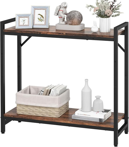 Narrow Console Table, Small Entryway Table with 2 Support Bar, Thin Sofa Table, Small Couch Table, Display Table, Side Table for Living Room, Hallway, Bedroom, Rustic Brown