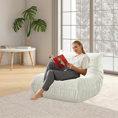 Bean Bag Chair - Memory Foam Bean Bag Chair for Adults, Comfy High-Resilience Single Sofa, Small Space Floor Chair, Chaise Lounge for Living Room, Bedroom (Beige, Wrinkles)