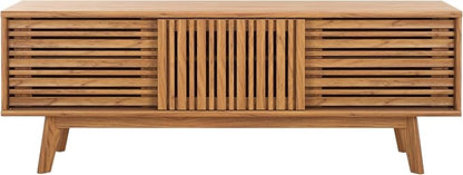 SAFAVIEH ESMA TV Stand for up to 65" Flatscreen – Oak Brown, Sliding Doors with Interior Storage, Entertainment Media Console (MED9640D)