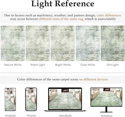6x9 Washable Area Rug Green Modern Neutral Abstract Living Room Bedroom Indoor Floor Carpet Low Pile Soft Non-Slip Lightweight Vacuumable Throw Rug for Nursery Dining Room Office