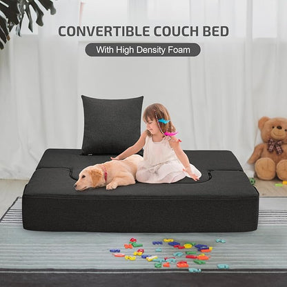 2-in-1 Folding Sofa Bed with Pillow - Folding Chair Floor Couch & Sleeping Mattress - Washable Cover & Memory Foam Sleeper Chair for Living Room/Guest Room/Apartment/Loft, Dark Gray