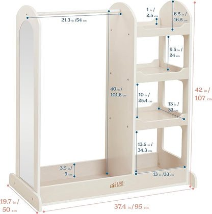 ECR4Kids Dress Up Center with Mirror, Costume Organizer, White Wash