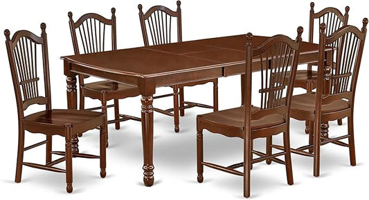 East West Furniture DODO7-MAH-W 7 Piece Modern Dining Table Set Consist of a Rectangle Wooden Table with Butterfly Leaf and 6 Dining Room Chairs, 42x78 Inch, Mahogany