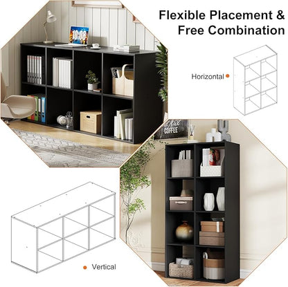 Sweetcrispy 8 Cube Storage Organizer - Open Cube Bookshelf with 4 Removable Back Panels, Display Storage Bookcase for Living Room, Bedroom, Entrance Hall, Home Office，47.7" L×11.6" W×24" H, Black