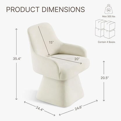 Swivel Dining Chairs Set of 4, Mid Century Modern Chairs Fabric Upholstered Armchair with Armrest & Ergonomic Backrest for Dining Room, Kitchen, Bedroom, Living Room, Beige, 4 Boxs