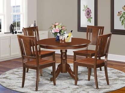 East West Furniture HLDU5-MAH-W 5 Piece Dining Set Includes a Round Dining Room Table with Pedestal and 4 Kitchen Chairs, 42x42 Inch, Mahogany