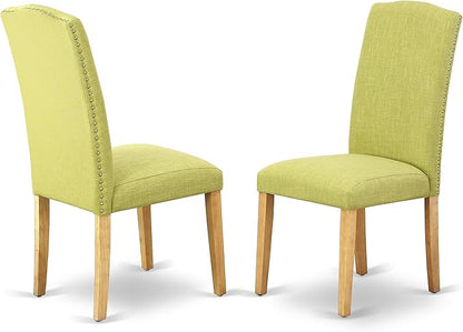 East West Furniture OXEN3-OAK-07 3 Piece Dining Table Set for Small Spaces Contains a Square Dining Room Table and 2 Limelight Linen Fabric Parsons Chairs, 36x36 Inch, Oak