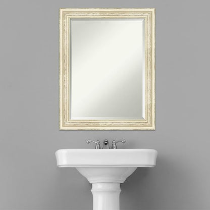 Amanti Art White Bathroom Mirror for Over Sink, 29x23 Country White Wash Rectangle Vanity Mirror, Medium Rustic Farmhouse Wood Frame, Hangs Horizonally and Vertically, Bathroom Wall Decor, Beveled
