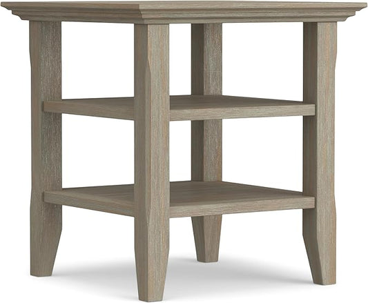 SIMPLIHOME Acadian SOLID WOOD 19 Inch Wide Square Transitional End Table in Distressed Grey, For the Living Room and Bedroom