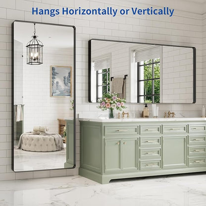 WEER Black Bathroom Mirror for Wall, 77X36 Inch Matte Black Mirror, Rectangular Black Metal Framed Vanity Mirror with Tempered Glass, Rounded Corner, Anti-Rust (Horizontal/Vertical)