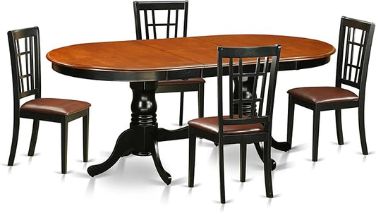 East West Furniture PLNI5-BCH-LC 5 Piece Kitchen Table Set for 4 Includes an Oval Dining Room Table with Butterfly Leaf and 4 Faux Leather Upholstered Chairs, 42x78 Inch, Black & Cherry