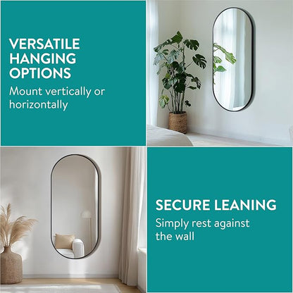Navaris Full Length Arch Mirror, Black - Large Size for Complete Reflection - Mirrors for Bedroom, Living Room, Bathroom or Hallway - Wall Hanging or Free Standing on Floor Option
