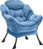 Lazy Chair Thick Padded, Comfy Velvet Accent Lounge Chair with Stable Frame, Leisure Sofa Armchair with Armrests and Side Pocket, Reading Chair for Bedroom, Living Room, Office, Light Blue