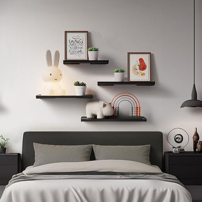 BAYKA Wall Shelves for Bedroom Decor, Floating Wall Shelves for Living Room Kitchen Storage, Wall Mounted Rustic Wood Floating Shelves for Kids Books, Corner Shelves for Bathroom, Office(Set of 3)