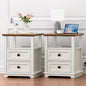 18" Wide End Table with Fast Charging Station Set of 2, 18” Wide Sofa End Table with Drawers,Storage Rustic Wood Storage Cabinet,Sofa Table for Living Room,White