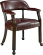 LEEMTORIG Dining Chairs with Casters and Arm, Large Rolling Dining Chairs with Wheel, Poker Table Chairs, Boss Caption's Chairs, 26"D x 25.2"W x 31.5"H, Espresso Legs & Wine Red Brown PU, XXY-1910-WR