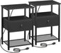 Night Stand Set 2, Black Nightstand with Charging Station, End Tables Living Room with Fabric Drawer for Small Spaces, Side Tables with Storage Shelf for Bedroom, HETS010BK