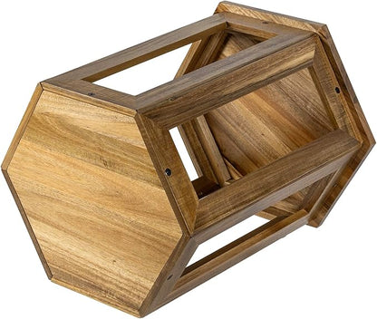 MyGift Premium Acacia Solid Wood Hexagon Designer End Table, 20 Inch Tall Wooden Living Room Sofa Side Table, Hexagonal Tabletop Plant Stand Home Furniture