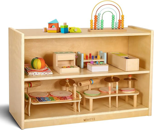 wingyz Wooden Storage Cabinet, 2-Tier Kids Toy Storage Organizer, Spacious Montessori Kids Bookshelf, Toy Shelf Storage Organizer for Playroom Classroom Nursery Study Room Living Room