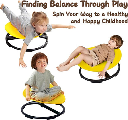 Kids Sensory Spinning Chair for Autism Ages 3+, Sit and Spin Swivel Chair for Kids with ADHD, Sensory Chairs for Autistic Children, Sensory Toys for Motion Sickness Relief, Balance Training (Yellow)