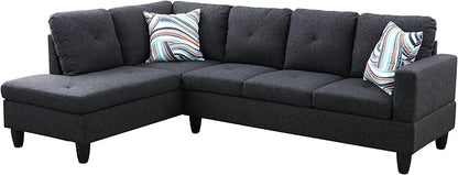 NicBex Sectional Couch 3 Pieces Sofa Set with Right Chaise Linen L Shaped Cloud Couch for Living Room Furniture Sets with Storage Ottoman, Modular Sofa for Living Room & Apartment, Black Grey