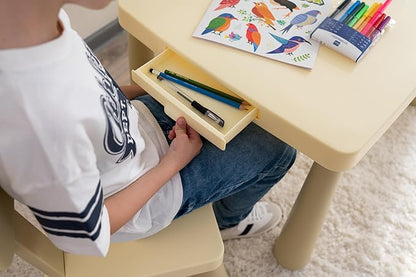 Kids Table and Chairs Set with Storage Drawer, Height-Adjustable Children's Desk for Toddlers, Sturdy Easy-Clean Surface, Safe Rounded Corners, Perfect for Playroom, Study, Arts & Crafts