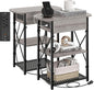 Narrow Side Table with Charging Station, End Tables Set of 2 for Small Spaces, Flip Top End Table with Storage, End Tables Living Room, Nightstand Set 2 with Drawer for Bedroom, Grey