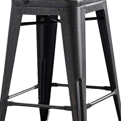 AC Pacific 24” Metal Barstool Set of 4 – Country Rustic Style with Low Back, Lightweight & Sturdy Build, Easy Assembly – Distressed Black