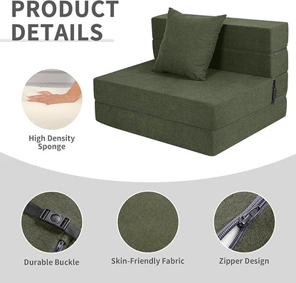 Folding Sofa Bed, High-Density Memory Foam Sofa Bed with a Fluffy Pillow, Folding Floor Couch Guest Bed, Twin Size, Green