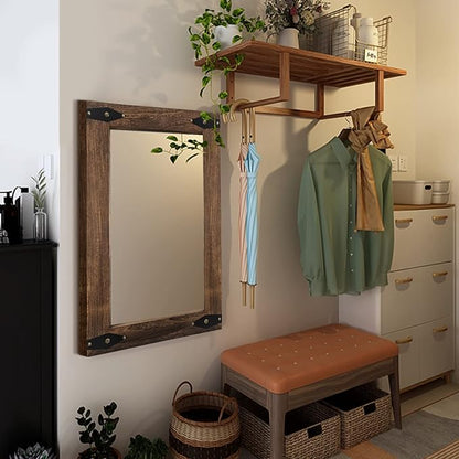 blue page Mirror for Wall, Rustic Wood Mirror with Wood Frame, Rectangular Decorative Wall Mounted Mirror for Farmhouse Bathroom Bedroom & Living Room (20 x 28 Inches, Arrow)