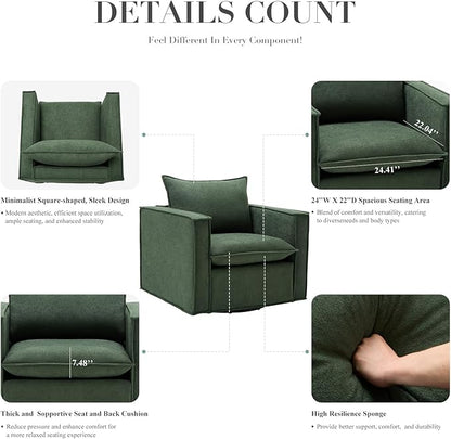 COLAMY Swivel Accent Chair Set of 2, Wide Upholstered 34in Living Room Chairs with Pillow Modern Comfy ArmChair Bedroom Reading Room Chair Sofa,Green