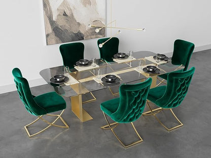 Ottomanson Royal Dining Chairs Set of 6 – Upholstered Tufted Microfiber, Assembled, Gold Metal Legs, Beech Wood Frame, 350 lb Capacity, Green