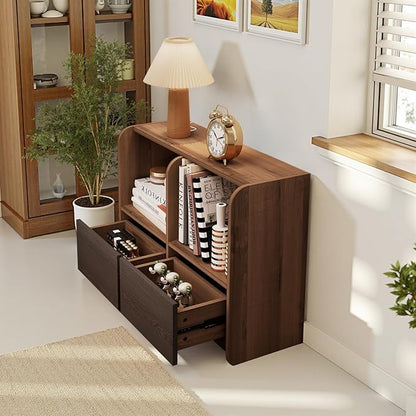 Pmnianhua Sideboard Buffet Kitchen Storage Cabinet with Drawers,Dining Room,Hallway,Cupboard Console Table,Liquor/Accent Coffee Bar Cabinet,Walnut and Black