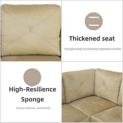 L Shaped Sectional Couch Sofa, Modern Couches for Living Room, Comfy 4 Seat Modular Sectional Sofa with Ottoman Storage for Bedroom Apartment, Beige