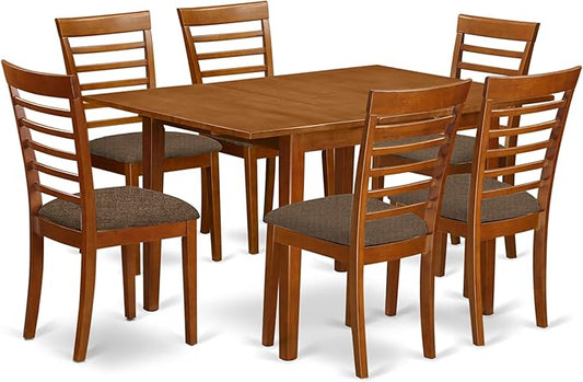 East West Furniture Milan 7 Piece Kitchen Set Consist of a Rectangle Table with Butterfly Leaf and 6 Linen Fabric Dining Room Chairs, 36x54 Inch, MILA7-SBR-C